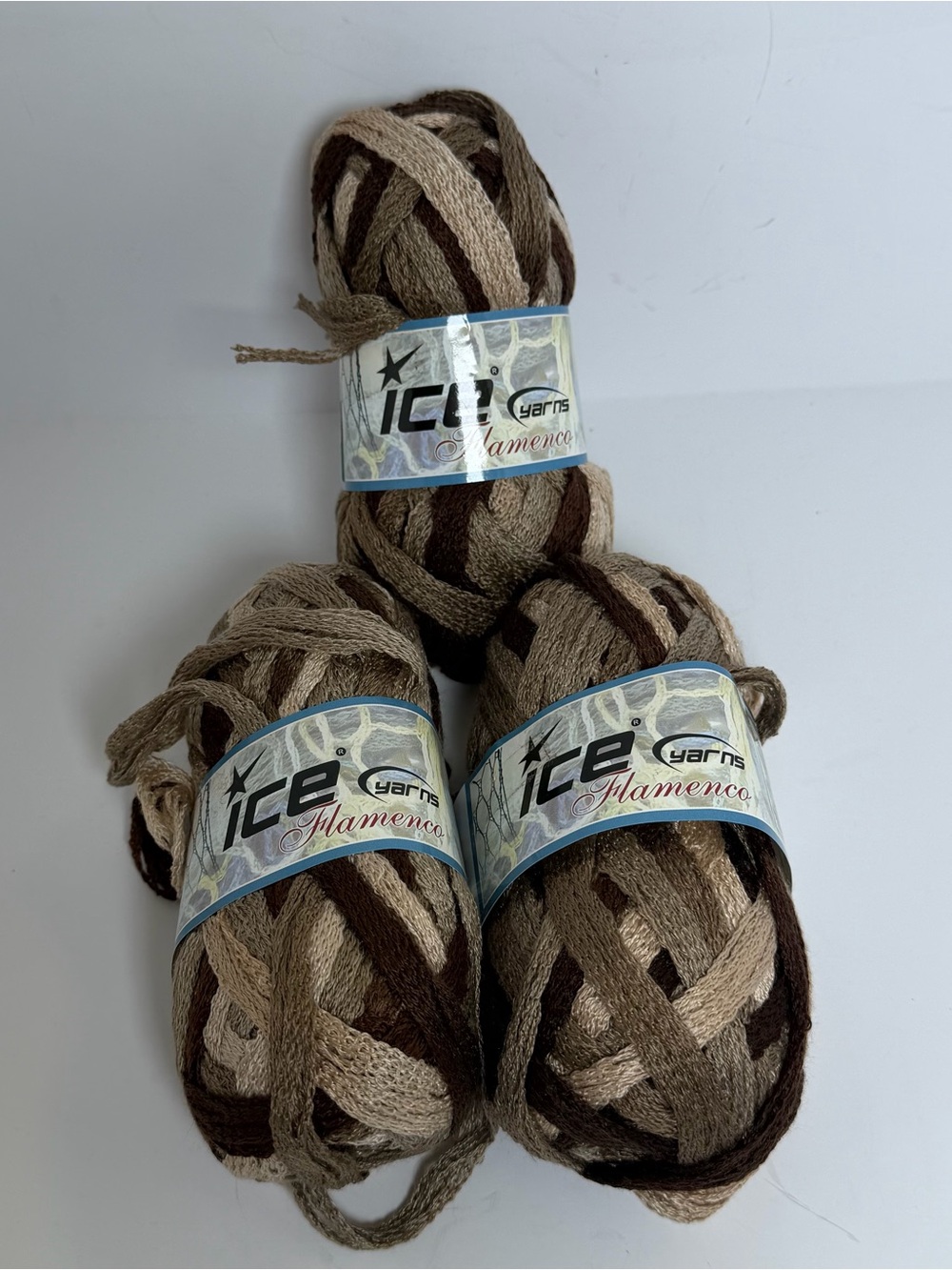 Lot of 3 Ice Yarns Flamenco Ruffle Mesh Yarn - Brown Variegated Shades - New